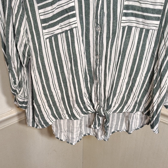 East 5th Striped Button Down Shirt - Green and White - Picture 5 of 6